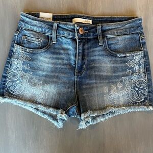 Daytrip Blue Jean Shorts with Embroidered Detail